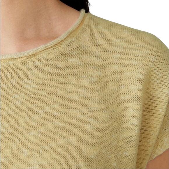 EILEEN FISHER Organic Linen Cotton Knit Slub Square Top L Yellow Classic Resort - Picture 3 of 11
